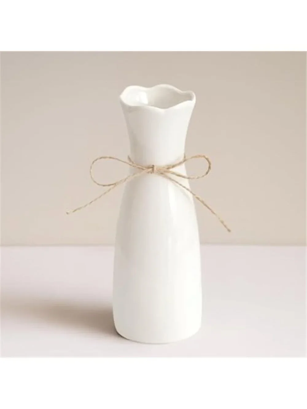 Small Vase White Ceramic Jute Rope Simple Vases for Home Decor Minimalist